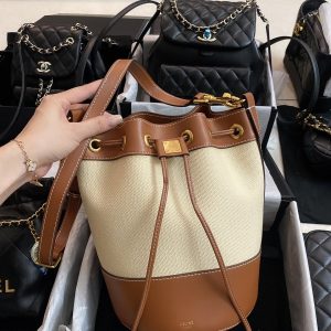 Small drawstring cabas marin in TEXTILE AND CALFSKIN