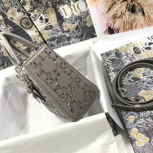 ❤❤The Lady Dior three-compartment bag in a grey, rhinestone-studded satin cannage