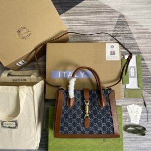 The beloved denim fabric is reinterpreted from Gucci's aesthetic perspective, incorporating the classic GG pattern