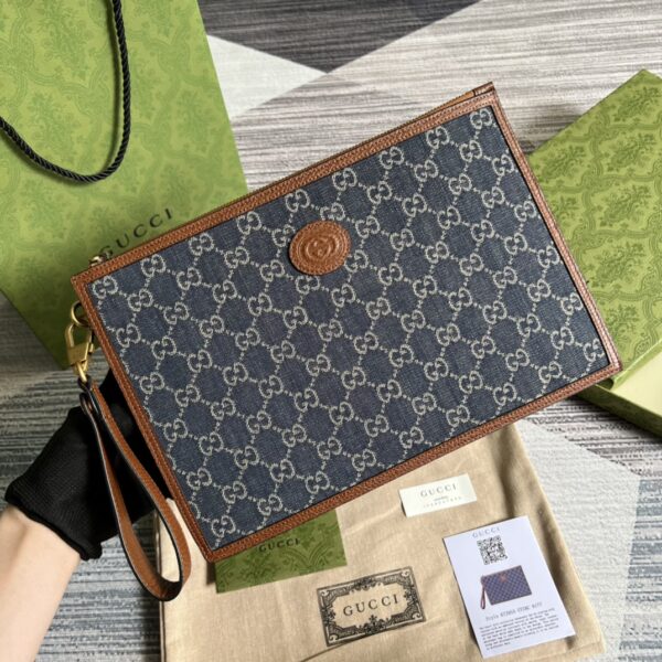 Blue Denim Luxury Clutch with Leather Trim – Elegant Evening Bag