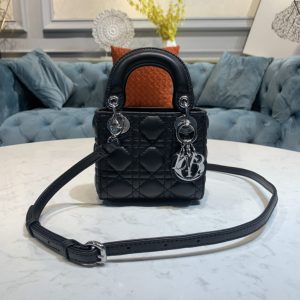 Designer-Inspired Super Mini Black Lambskin Style Bag with Silver Hardware