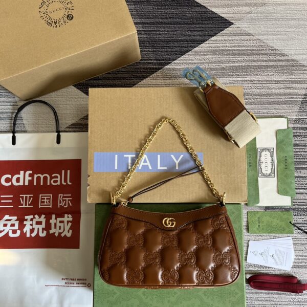 New GG Matelassé Style Leather Handbag – Brown Embossed Luxury Design