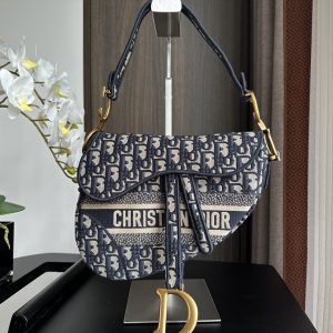 Blue D-Embroidered Chunky Knit Saddle Bag – Premium Fashion Shoulder Bag for Women