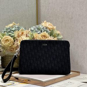 Dior Oblique Clutch, Half-Circle Style, Black Fabric.