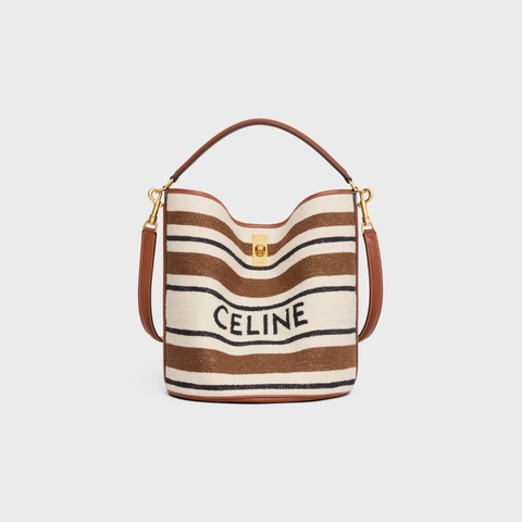 Celine 16 Soft Striped Textile Bucket Bag