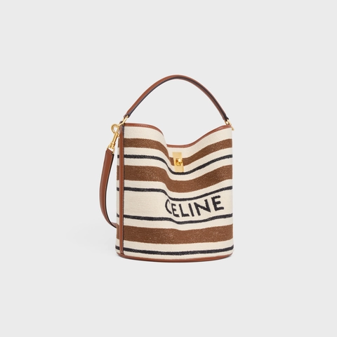 Celine 16 Soft Striped Textile Bucket Bag - Image 3