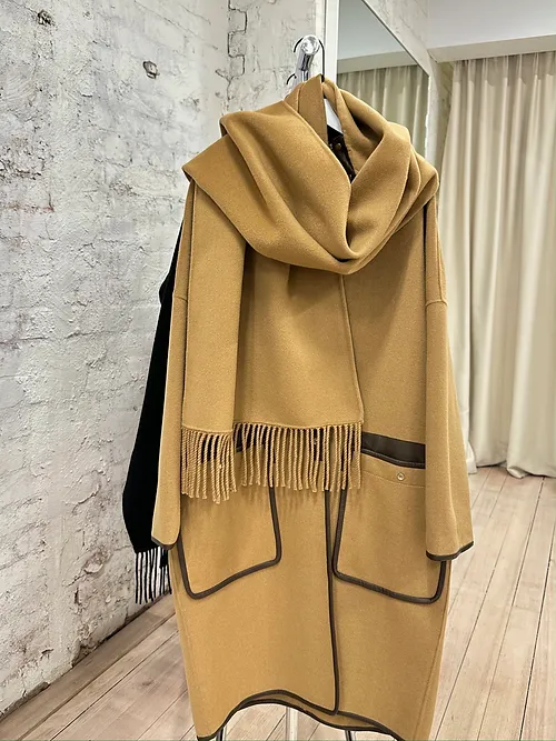 Women Wool Shawl Two Piece Set & Tassel Scarf Coat - Image 3