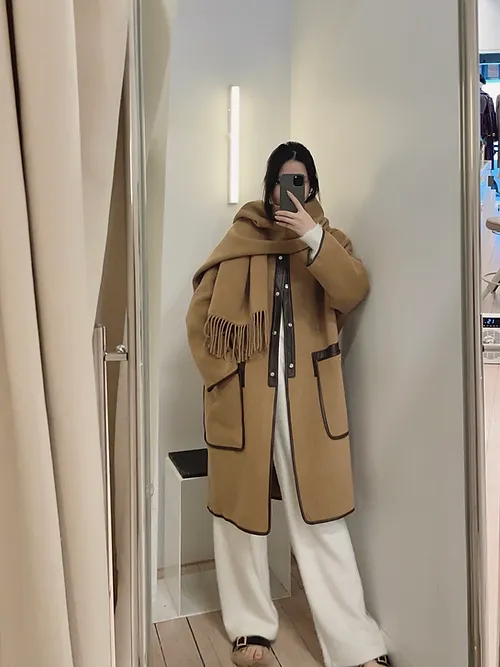 Women Wool Shawl Two Piece Set & Tassel Scarf Coat - Image 2