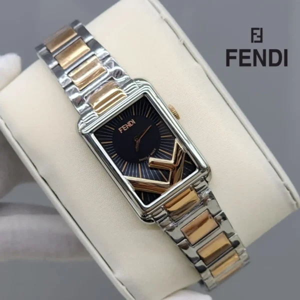 Fendi Rectangle Quartz Watch Stainless Steel and Plated Metal