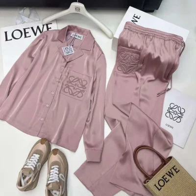 Loewe Silk Long Sleeved Pajamas Cardigan Two Piece Suit