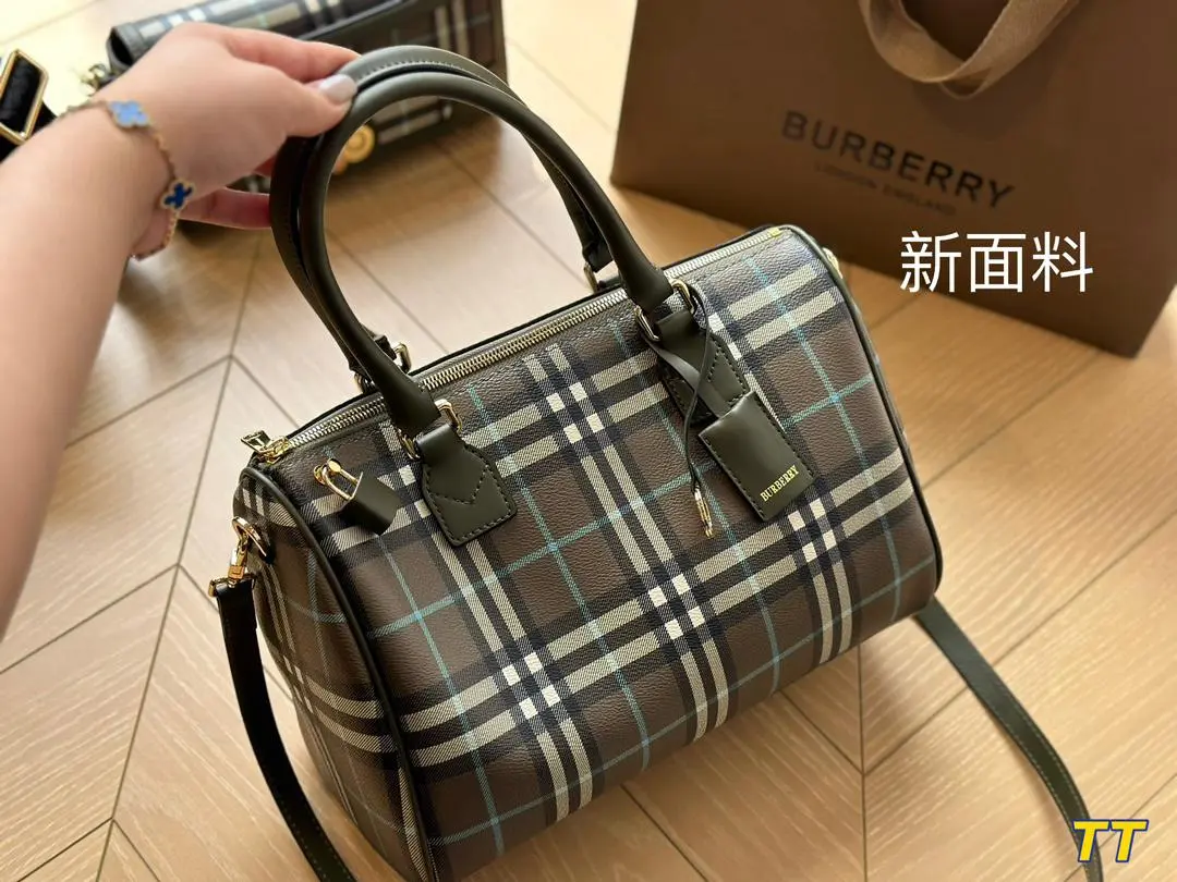 Burberry Small Check & Leather Top Handle Bowling Bag