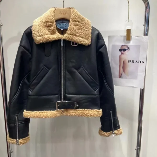 Replica Prada Fur Shearling Leather Jacket Coat