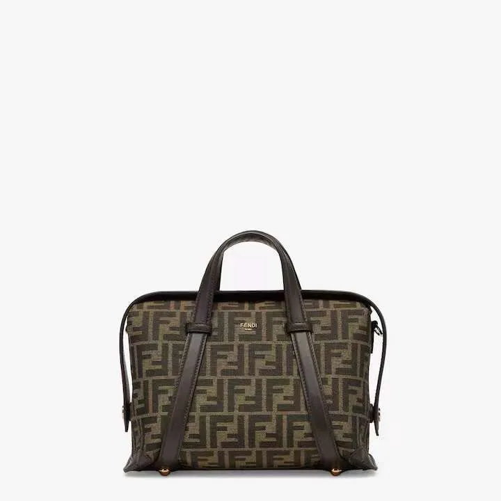 Fendi FF Logo Jacquard Fabric Leather Tote Bag