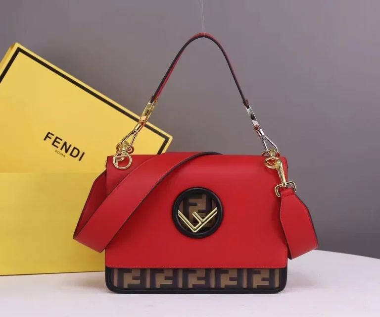 Fendi Leather Kan I Logo Embossed Shoulder Bag